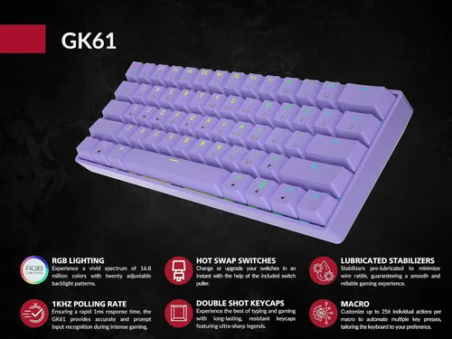 Vista 7 de Teclado mecánico para juegos 61 teclas multicolor RGB iluminado LED retroiluminado con cable programable para jugadores de PCMac