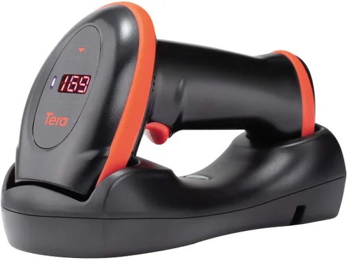 Vista 7 de Escáner de código de barras Tera inalámbrico 2D con pantalla: base de carga HW0015 Plata
