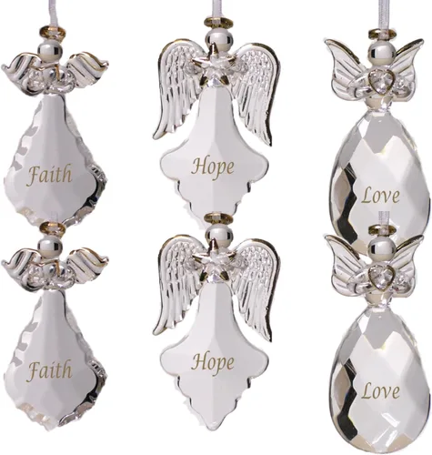 Vista 5 de Faith Hope Love - Juego de 3 adornos de Navidad de ángel de cristal transparente con letras doradas, decoraciones inspiradoras para el árbol