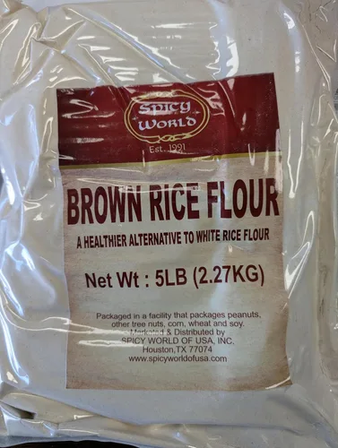 Vista 2 de Spicy World Harina de arroz integral de 5 libras a granel Bolsa resellable Harina molida fina cultivada en Estados Unidos para hornear y cocinar