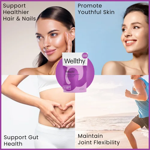 Vista 4 de Wellthy Polvo de proteína de péptidos de colágeno – Colágeno hidrolizado alimentado con pasto para el crecimiento del cabello, piel, uñas, intestino