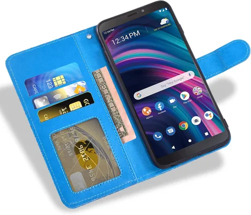 Vista 3 de Asuwish Funda de teléfono para Tracfone BLU View 3 B140DL con protector de pantalla de vidrio templado y funda de cartera de encaje con soporte