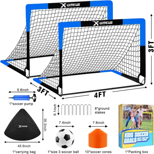 Vista 2 de Kids Soccer Goals for Backyard Set of 2, 4 x 3 ft/6 x 4 Toddler Soccer Goal Training Equipment with Soccer Ball, Cones, Pop Up Soccer Net for Kids