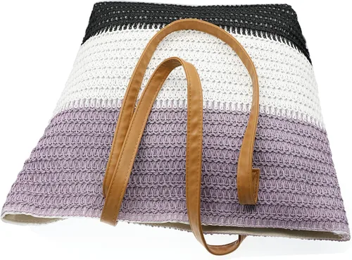 Vista 100 de Bolso grande de paja para mujer, tejido de ratán, bolso de playa de verano, a rayas