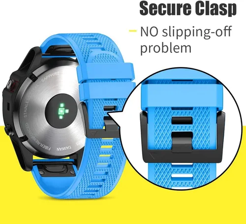 Vista 5 de ANCOOL - Correa para Garmin Fenix 5, de ajuste fácil, de silicona suave de 22 mm de ancho, correa de reloj para Garmin Fenix 5 Azul