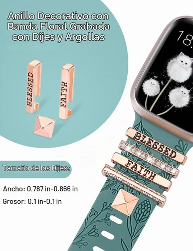 Vista 2 de Minyee Compatible con Apple Watch Banda con Encantos para Mujeres 41mm 40mm 38mm 42mm 44mm 45mm 49mm Anillos Decorativos en Forma de Flor