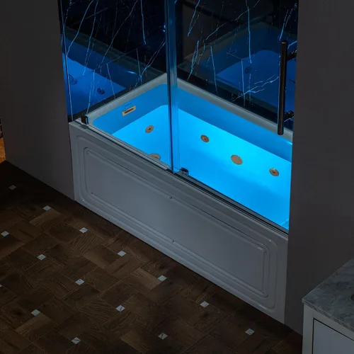 Vista 13 de WOODBRIDGE Bañera de hidromasaje rectangular de acrílico de 60 x 30 pulgadas con calefacción en blanco con drenaje izquierdo, acabado dorado