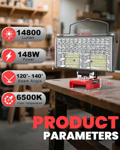 Vista 2 de LIVOWALNY Luces de Trabajo LED Compatibles con Batería Milwaukee de 18V, 100W 10000LM Luz de Inundación de 7" Portátil con Puerto de Carga USB
