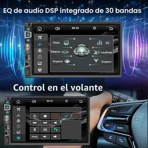 Vista 4 de Estéreo de auto de doble DIN compatible con Carplay inalámbrico y Android Auto y Mirror Link, pantalla táctil HD 1024 x 600 de 7 pulgadas