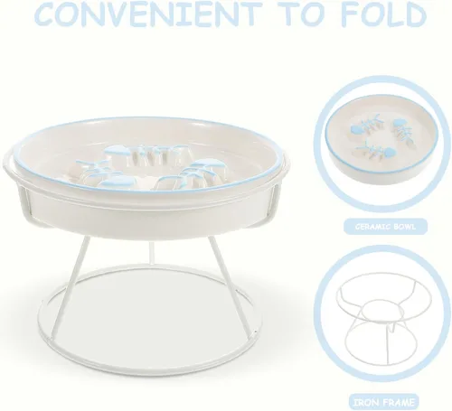 Vista 3 de Mobestech Cuenco de cerámica para gatos de alimentación lenta con soporte elevado, plato elevado antiestrangulamiento para gatos