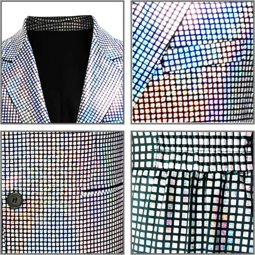 Vista 4 de Conjunto de 2 piezas con chaqueta de lentejuelas metálicas, conjunto de 2 piezas, para baile de graduación, boda, fiesta, banquete, chaqueta