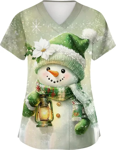 Vista 34 de Camisetas de uniforme médico de Navidad para mujer, talla grande, estampado ##896-Multicolor