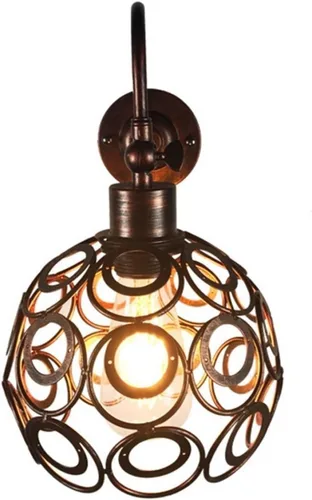 Vista 2 de Wall Lamp American Country Industrial Wind Wrought Iron Retro Small Iron Cage Cyber Bar Bedside Aisle Lamps,Modern Decor