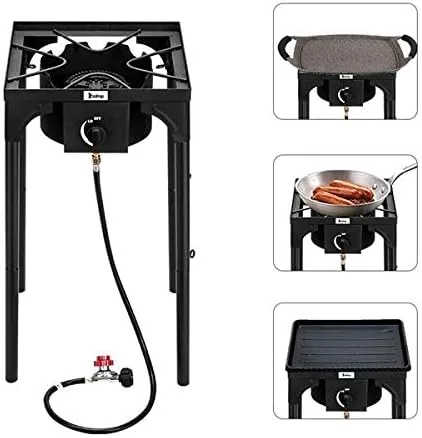 Vista 4 de Estufa de campamento para exteriores, cocina de gas propano de alta presión, quemador portátil de hierro fundido para patio