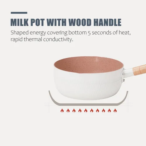 Vista 7 de Hemoton Sartén antiadherente para leche de 1.5 L, práctica olla con mango de madera, versátil olla pequeña para sopas, salsas y leche caliente, olla