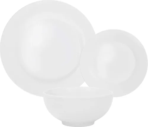 Vista 3 de Juego de vajilla de porcelana blanca, 18 piezas, platos y cuencos, juegos de platos con platos llanos, cuencos de ensalada para pasta y platos