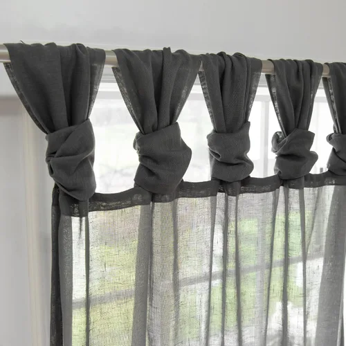 Vista 3 de Best Home Fashion Juego de 2 cortinas traslúcidas de lino sintético con pestaña torcida, tratamiento de ventana para sala de estar, comedor, Gris
