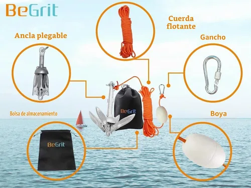 Vista 3 de BeGrit Ancla de kayak Anclaje de barco pequeño Anclaje marino plegable para pesca, kayak, tabla de remo, canoa, moto acuática, con bolsa de 1.5 lbs