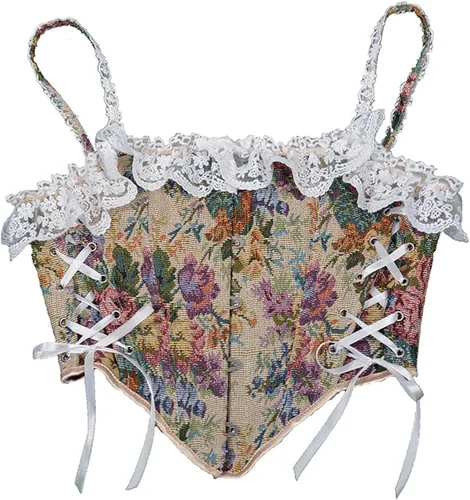 Vista 7 de Corsé con realce para mujer, estilo victoriano, cinturón steampunk, pirata, renacentista, corsé con correas