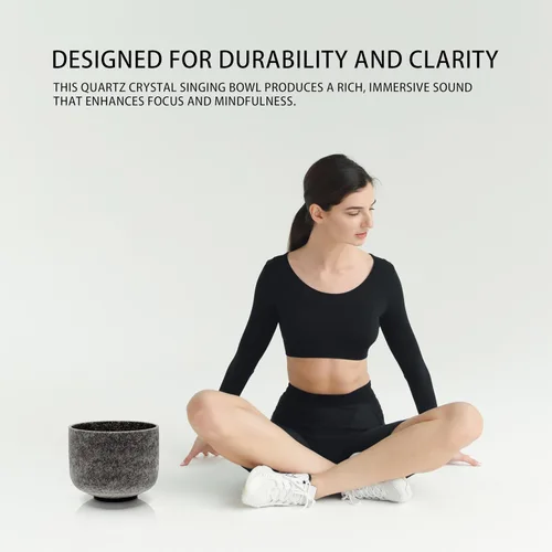Vista 5 de TOPFUND Moldavite - Cuenco de cristal con infusión de 432 Hz C Note de 8 pulgadas, chakra raíz con funda de transporte resistente y mazo de gamuza
