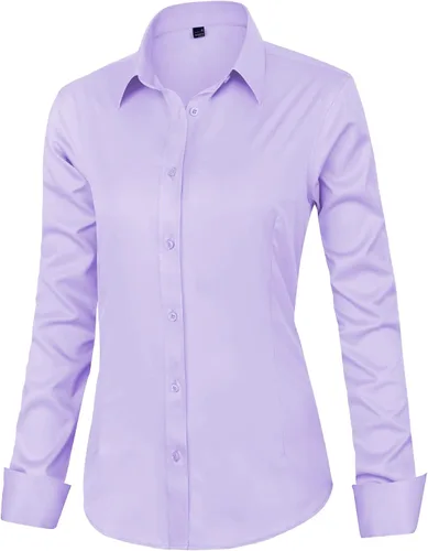 Vista 3 de J.VER Camisas de vestir para mujer, de manga larga, con botones, sin arrugas, blusa de trabajo sólida