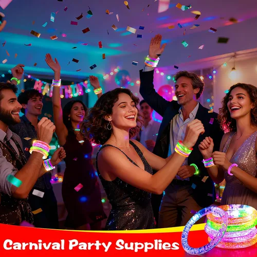 Vista 5 de Paquete de 20 pulseras LED que brillan en la oscuridad, regalos de fiesta para adultos, pulseras LED iluminadas, juguetes de neón, regalos de boda