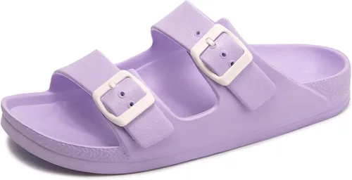 Vista 46 de FUNKYMONKEY - Sandalias bajas cómodas para mujer, hechas de etilvinilacetato, ajustables con hebilla doble