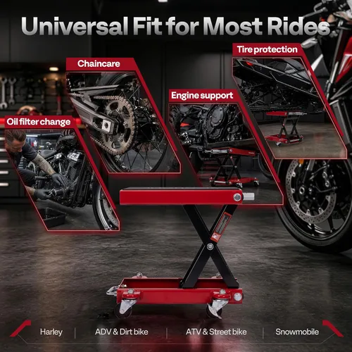 Vista 6 de VIVOHOME Elevador de motocicleta 1100 libras Scissor Lift Jack con ruedas