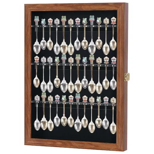 Vista 4 de 36 Souvenir Tea Spoon Vitrina de madera maciza Gabinete con puerta bloqueable Acabado de nogal