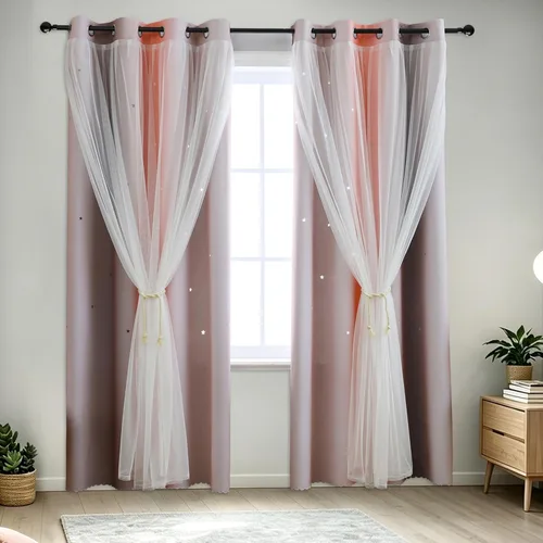 Vista 32 de indistar Cortinas opacas con recortes de estrellas para dormitorio de niña, cortinas de oscurecimiento para habitación de bebé, cortinas