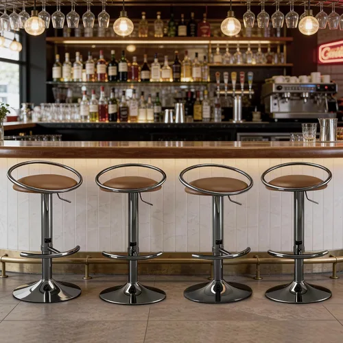 Vista 7 de Juego de 2 taburetes de bar, taburetes de bar giratorios ajustables con asiento tapizado, taburetes de mostrador de piel sintética para bar, isla