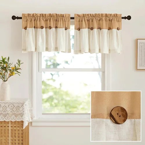 Vista 14 de NICETOWN Cenefa con textura de lino para ventana de cocina y sala de estar, filtrado de luz, estilo campestre bohemio, con bolsillo para barra, 2