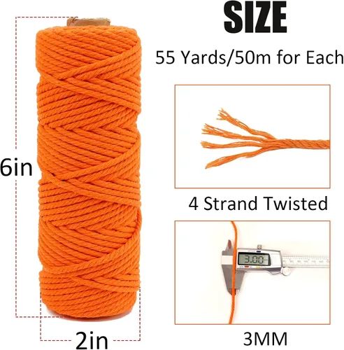 Vista 2 de JeogYong Cuerda de macramé de 0.118 in, hilo de algodón de 164 yardas, para manualidades de tejer, tejer, juego de 3 cuerdas de macramé