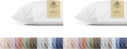 Vista 34 de Fundas de almohada 100% algodón percal con encaje fluer tamaño Queen/estándar, color blanco, 2 piezas de fundas de almohada, ropa de cama fuerte