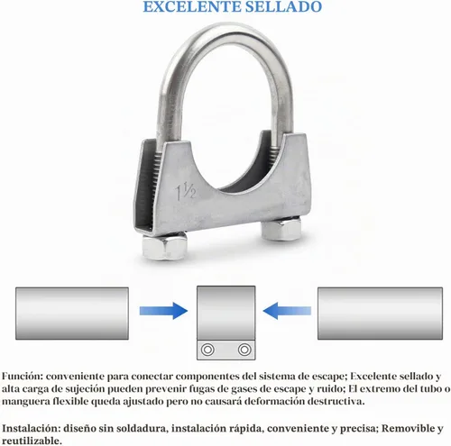 Vista 8 de Abrazadera de escape de perno en U de 1,5 pulgadas, abrazadera resistente del silenciador