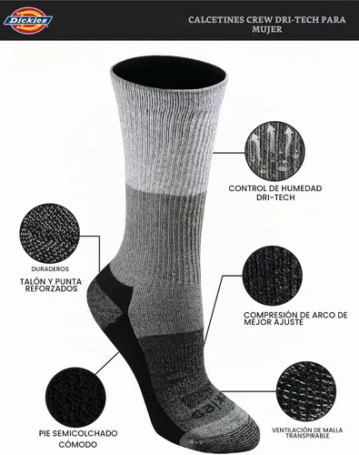 Vista 3 de Dickies Women's Dri-Tech Fashion Moisture Control Crew Socks (6, 12 Pairs)
