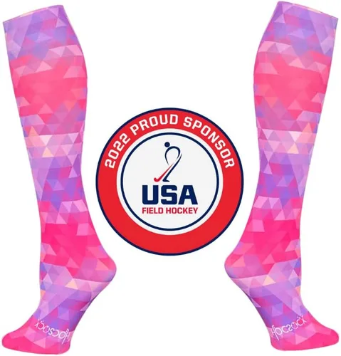 Vista 5 de Hocsocx Calcetines caleidoscopio rosa que absorben la humedad para hockey sobre césped, fútbol, esquí, equitación, talla M, rosado Kaleidoscope