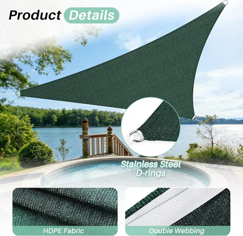 Vista 32 de SunnyRoyal Toldo parasol triangular de 8 x 8 x 8 pies con bloqueo UV, para patio, jardín, piscina (turquesa)