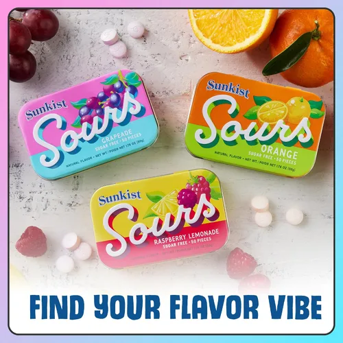 Vista 8 de Sunkist Sours - Caramelos agrios de pomelo sin azúcar, lata de 50 unidades (paquete de 6)