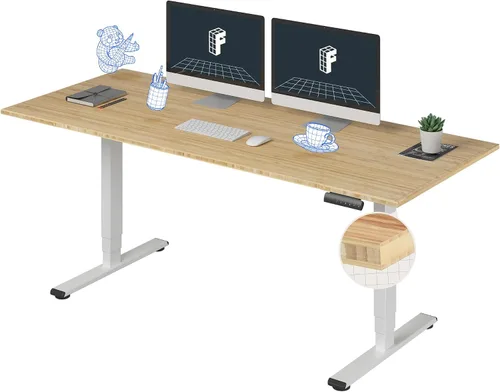 Vista 9 de FlexiSpot E6 Bamboo - Escritorio eléctrico de pie de 3 etapas con motor dual de 48 x 24 pulgadas, soporta 220 libras, altura ajustable con ajustes