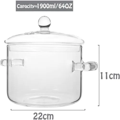 Vista 8 de Olla de vidrio de 1.6L/57Oz con tapa, olla de cocina para estufa con asa y tapa, olla transparente para sopa con tapa, para sopa, leche, comida