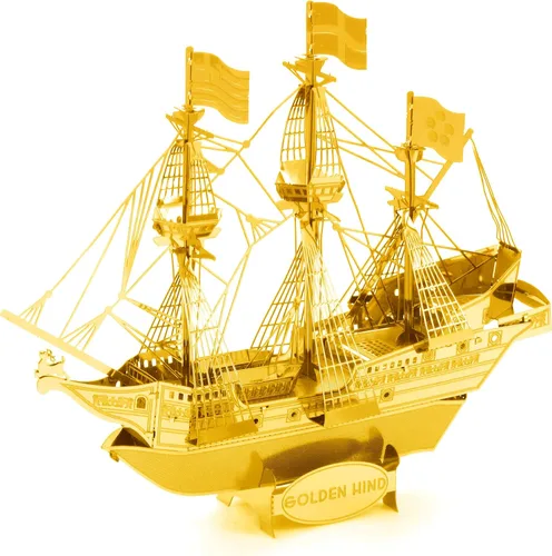 Vista 3 de Metal Earth Golden Hind Ship Golden Version 3D Kit de modelo de metal Fascinations