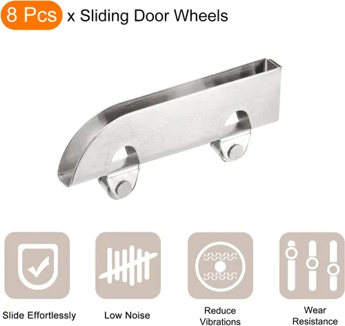 Vista 3 de uxcell Conjunto de rodillos para puerta corredera, ruedas de puerta corrediza de patio con rodamientos de bolas, paquete de 8
