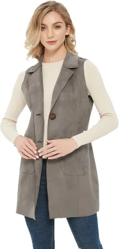 Vista 3 de Charis Allure Chaleco largo de gamuza sin mangas para mujer, con solapa y parte delantera abierta