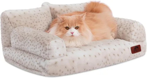 Vista 21 de Hollypet Cama de Felpa Esponjosa para Perros y Gatos, Sofá Cama Suave y Calmante para Gatos y Perros Pequeños y Medianos, Beige