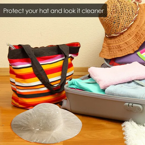 Vista 7 de 10 Pcs XL Cowboy Hat Cover Plastic Waterproof Hat Protector Elastic Rain Cover Unisex Travel Western Fedora Storage for Rain