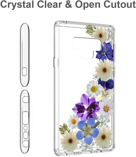 Vista 8 de Unov - Funda para Galaxy Note 9 transparente con diseño en relieve, flor de flor Slim Fit Good Grip, Anti-Slip Embossed Pattern, Shockproof