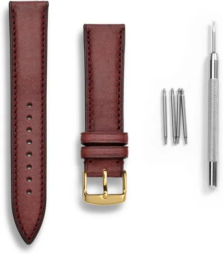 Vista 3 de WOCCI Correa de reloj de cuero nobuck de 0.787 in con hebilla de acero inoxidable dorada, correa de repuesto (rojo carmesí)