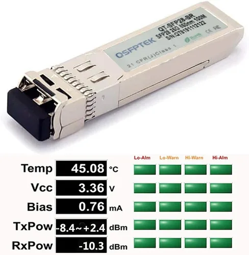 Vista 2 de QSFPTEK 25GBASE-SR SFP28 Módulo multimodo 850nm 328.1 ft DOM LC Módulo transceptor óptico para Dell 407-BBWK