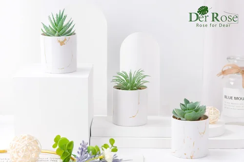 Vista 2 de Der Rose Paquete de 3 pequeñas plantas falsas y suculentas falsas para habitación, hogar, baño, dormitorio, oficina, decoración bohemia